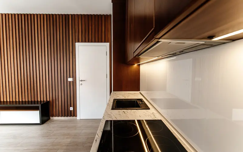 Newly fitted kitchen with fresh cabinetry, cleaned and ready to use